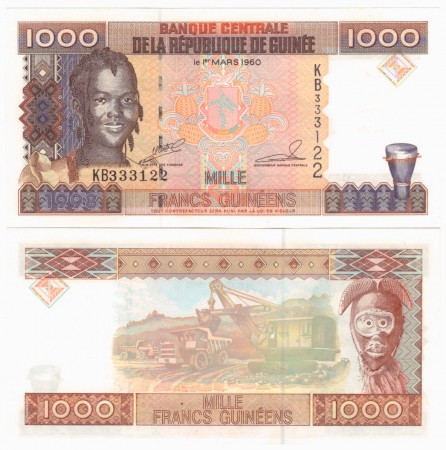 Guinea 1.000 Francs 1998﻿ séria KB UNC	